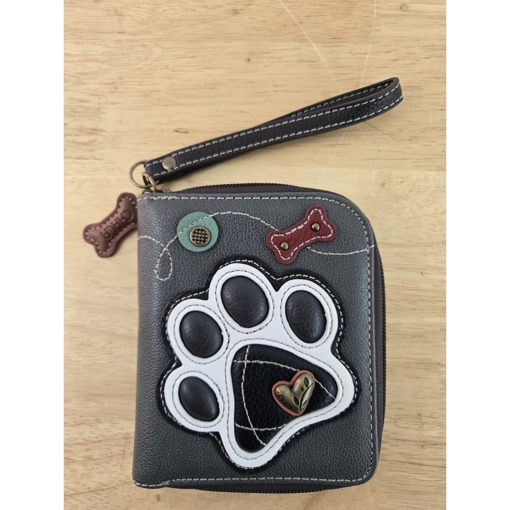 Chala Paw Print Zip-Around Wristlet Wallet Gray‎